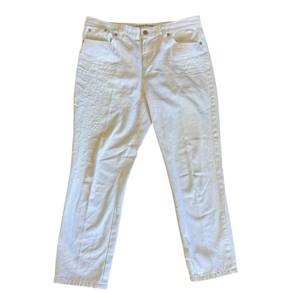 Lauren Jeans Co. Ralph Lauren White Embroidered Jeans Floral RLL Logo 10P